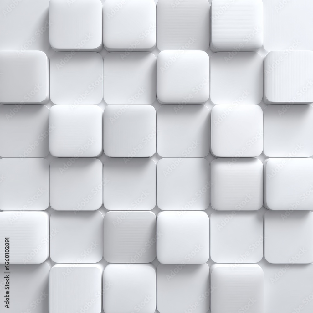 Poster a white background with white squares on it. the squares are arranged in a pattern. the squares are 