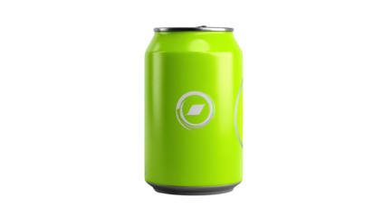 Vibrant, green beverage can, sleek design, glossy texture, white circular emblem
