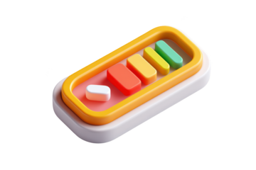 3D battery icon showing charge levels, from empty to full, with colorful bars