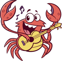 Obraz premium Happy Crab Playing Ukulele Fun Cartoon Illustration
