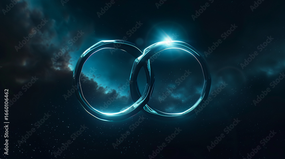 Poster a mesmerizing image of glowing rings in a dark space, symbolizing infinity and creating an abstract 