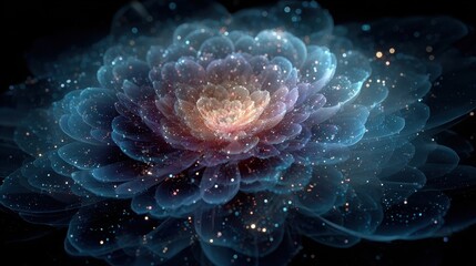 Fototapeta premium Abstract Fractal Flower with Glowing Particles in Blue and Pink Hues