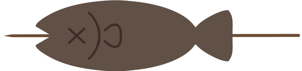 Grilled fish on a stick. Ideal for traditional Asian food, camping, and outdoor snack illustrations