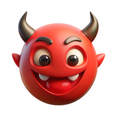 Smiling red devil emoji with horns and fangs