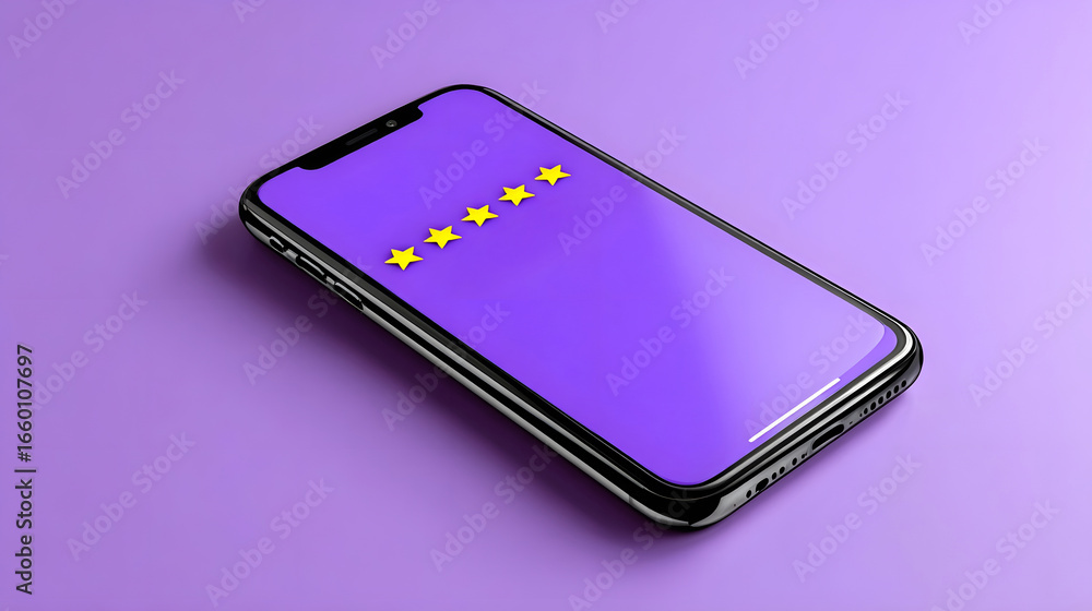 Poster smartphone with five-star rating on display