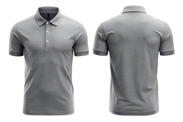 
Polo-style grey T-shirt mockup front and back with collar detail