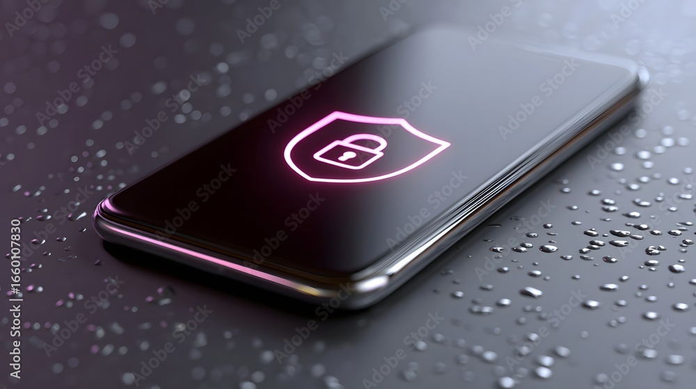 Poster secure smartphone with encryption shield icon.