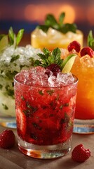 Refreshing Summer Cocktails with Fresh Fruit and Mint Garnish Close Up
