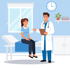 Illustration of a Doctor talking to a female patient in a medical office