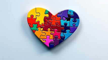 Colorful Jigsaw Puzzle Heart on Light Blue Background - Powered by Adobe
