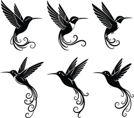 Obraz premium Elegant Hummingbird Silhouette Vector Design – Decorative Flying Bird Clipart Illustration