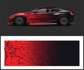 Red and Black Sports Car with Cracked Paint Graphic Design