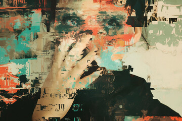 Abstract Digital Collage of a Man’s Face with Glitch Art Effects, Generative AI