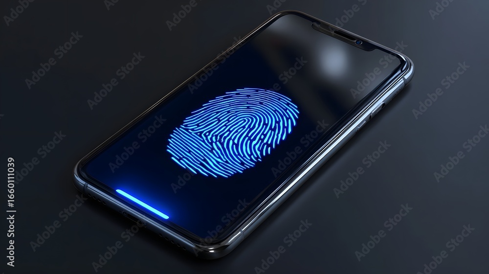 Aufkleber close-up of a smartphone displaying a fingerprint scan.