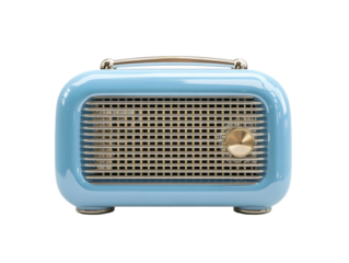 Retro blue radio with golden dial and grid design