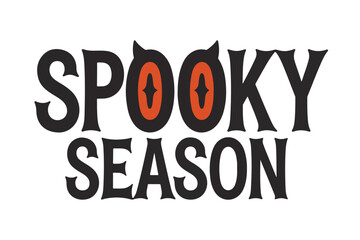 Spooky season text design with eye letter o and halloween theme