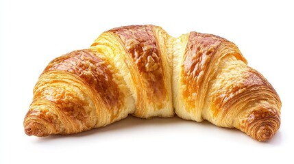Freshly baked croissant with golden flaky crust, isolated on white background, perfect for advertising bakery products and breakfast menus