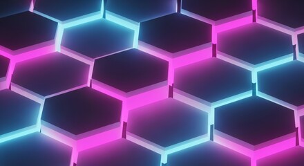 Hexagon pattern with neon lighting creates futuristic technology design element