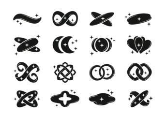 Set of graphic magic elements for spiritual and holistic designs isolated PNG with Transparent Background