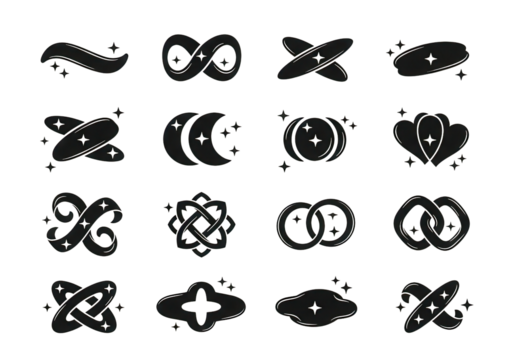 Set of graphic magic elements for spiritual and holistic designs isolated PNG with Transparent Background