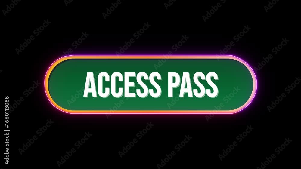 Fototapete access pass, button click animation with computer mouse cursor and luxury neon glow colorful border 