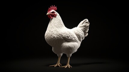 Realistic 3D Render of White Chicken Standing Gracefully Against a Dark Background