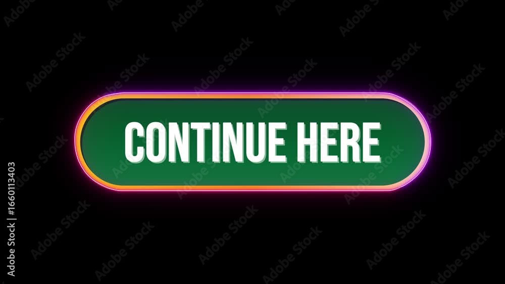 Fototapete continue here, button click animation with computer mouse cursor and luxury neon glow colorful borde