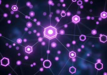 Obraz premium Abstract Neural Network with Glowing Purple Hexagons