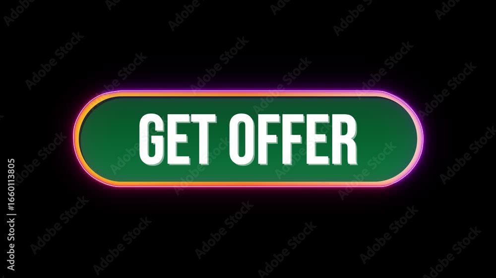 Fototapete get offer, button click animation with computer mouse cursor and luxury neon glow colorful border on