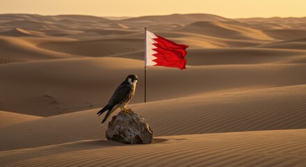Falcon with Bahrain Flag Desert