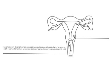 Female reproductive system. Uterus and ovaries. International Gynecological Awareness Day. One line drawing for different uses, one line drawing of female reproductive uterus and women's day