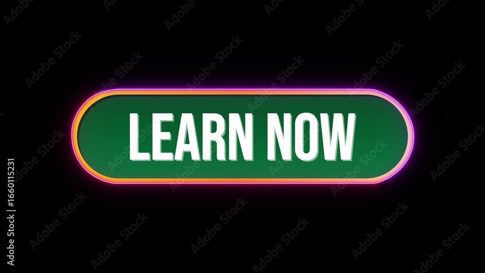 Fototapete learn now, button click animation with computer mouse cursor and luxury neon glow colorful border on
