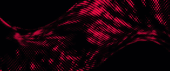Abstract monochrome grunge halftone pattern. Soft dynamic lines. Half tone wide vector illustration with dots. Modern red black polka dots wide background for web design, brochures, print