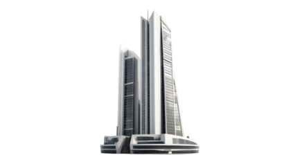 Modern skyscraper with unique design, standing tall against black background