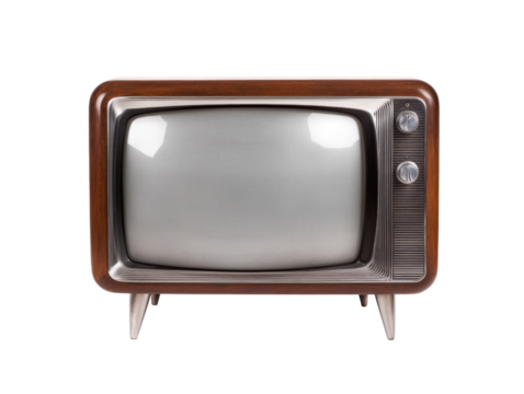 Vintage retro television: classic wooden tv with knobs and cathode screen