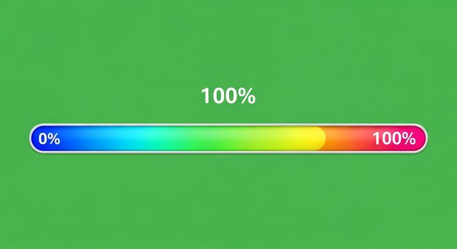 Colorful loading bar indicating progress is complete at one hundred percent