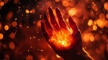 A Hand Holding Embers Of Fiery Burning Light