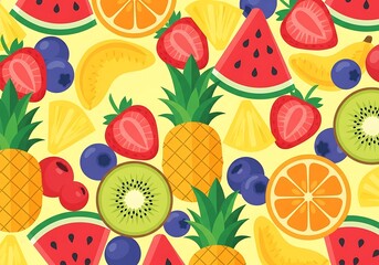 Delightful fruity fantasia a vibrant and cheerful background with a medley of luscious fruits