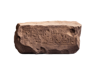 Ancient egyptian stone carving with hieroglyphs on sandstone block