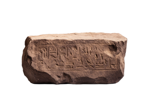Ancient egyptian stone carving with hieroglyphs on sandstone block