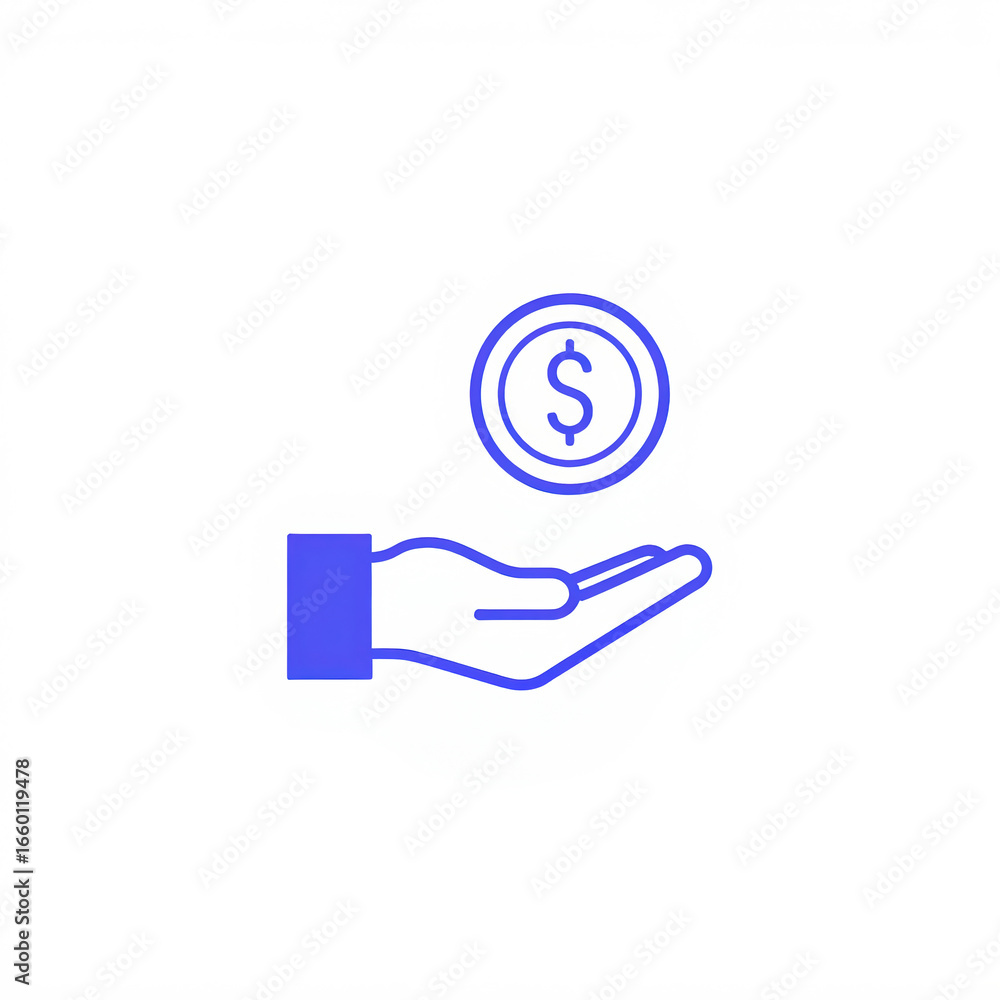 Poster a minimalistic illustration showing a hand reaching out to catch a floating dollar coin, symbolizing