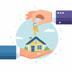 Hands Delivering House Keys In Flat Design Illustration