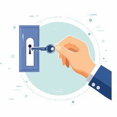 Fototapeta premium Business Hand Inserting Key Into Door Lock