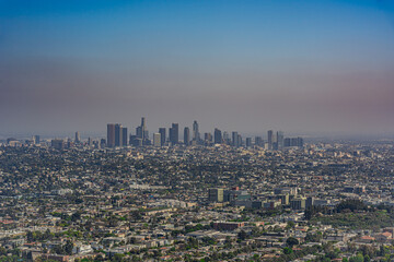 Obraz premium アメリカ 天文台から望むロサンゼルスのダウンタウンの街並み