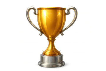 Golden trophy cup with silver base sparkling on a transparent background, representing victory, achievement, and success