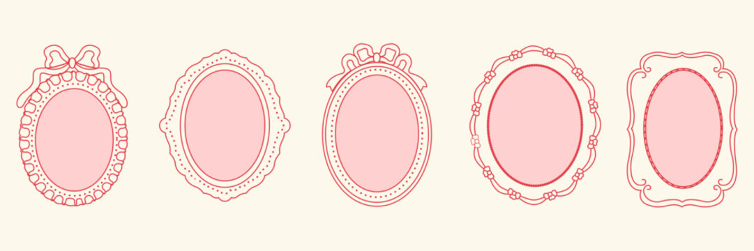 Vintage coquette frame set. Ornamental border collection. Retro decorative frames. Hand drawn vector photo frame