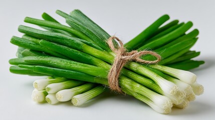 Obraz premium Freshly Harvested Scallions A Vibrant Flat Lay Featuring a Bountiful Bundle Perfect for Culinary Inspiration