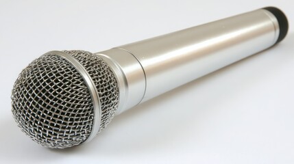 Professional microphone on white background, emphasizing sleek and modern audio equipment.