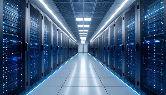 Modern server room interior - Powered by Adobe