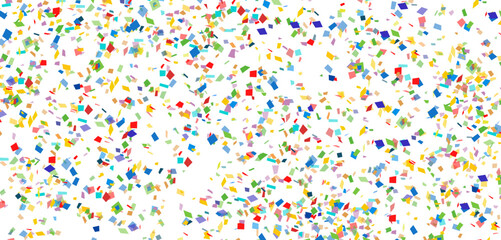 Colorful vector confetti on transparent background, festive celebration decoration for party, birthday and holiday design.